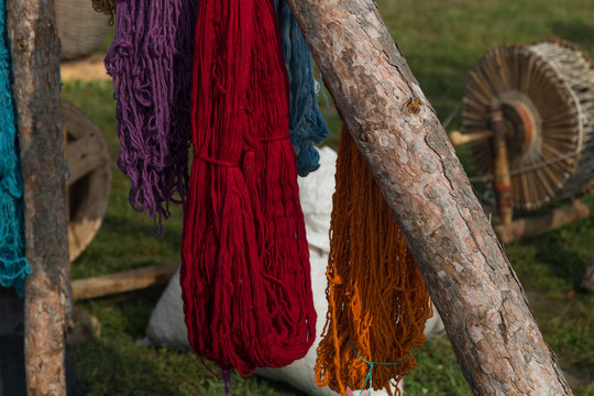 the colorful string production with plants in the boiler.
