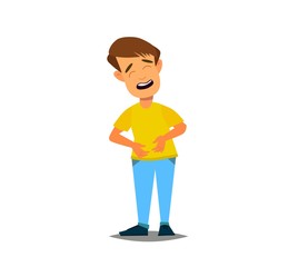 Little boy has a stomach ache.Vector illustration flat cartoon.