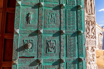 Italy, Apulia, Province of Barletta-Andria-Trani, Trani. Italy, Apulia, Province of Barletta-Andria-Trani, Trani. San Nicola Pellegrino cathedral. Intricately carved door.