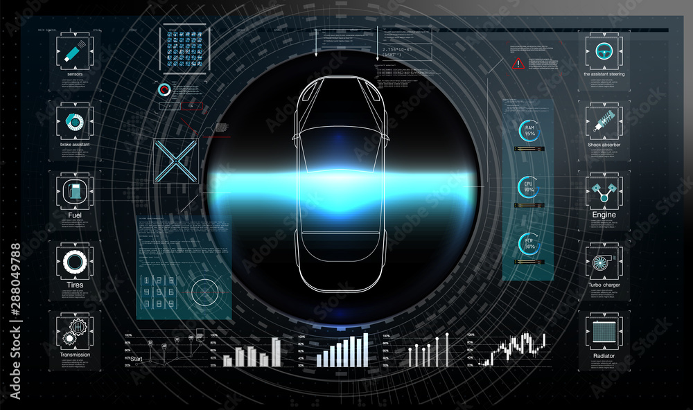 Poster futuristic user interface. hud ui. abstract virtual graphic touch user interface. cars infographic. 
