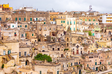 Fototapeta na wymiar Italy, Basilicata, Province of Matera, Matera. Overview of the city.