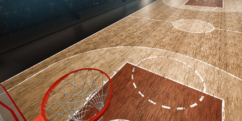 Basketball court. View from high angle near the hoop © TandemBranding