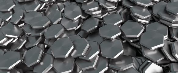 abstract geometric background made by metal hexagonal shape aluminium. texture, wallpaper and background. 3d illustration. illustrazione 3d di elemeti metallici esagonali in alluminio.