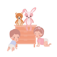 Obraz premium cute little kids babies playing with toys characters