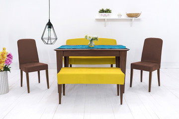 dining table with curtains and windows design chairs, home, office and hotel interior design