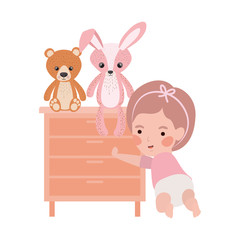 cute little girl baby with drawer and toys character