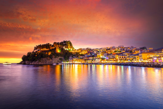 Panoramic view of scenic Parga city, Greece