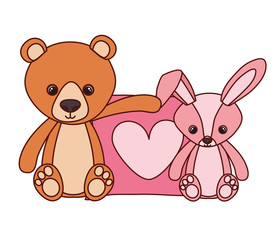 cute bear and rabbit stuffed baby toys with heart love pillows