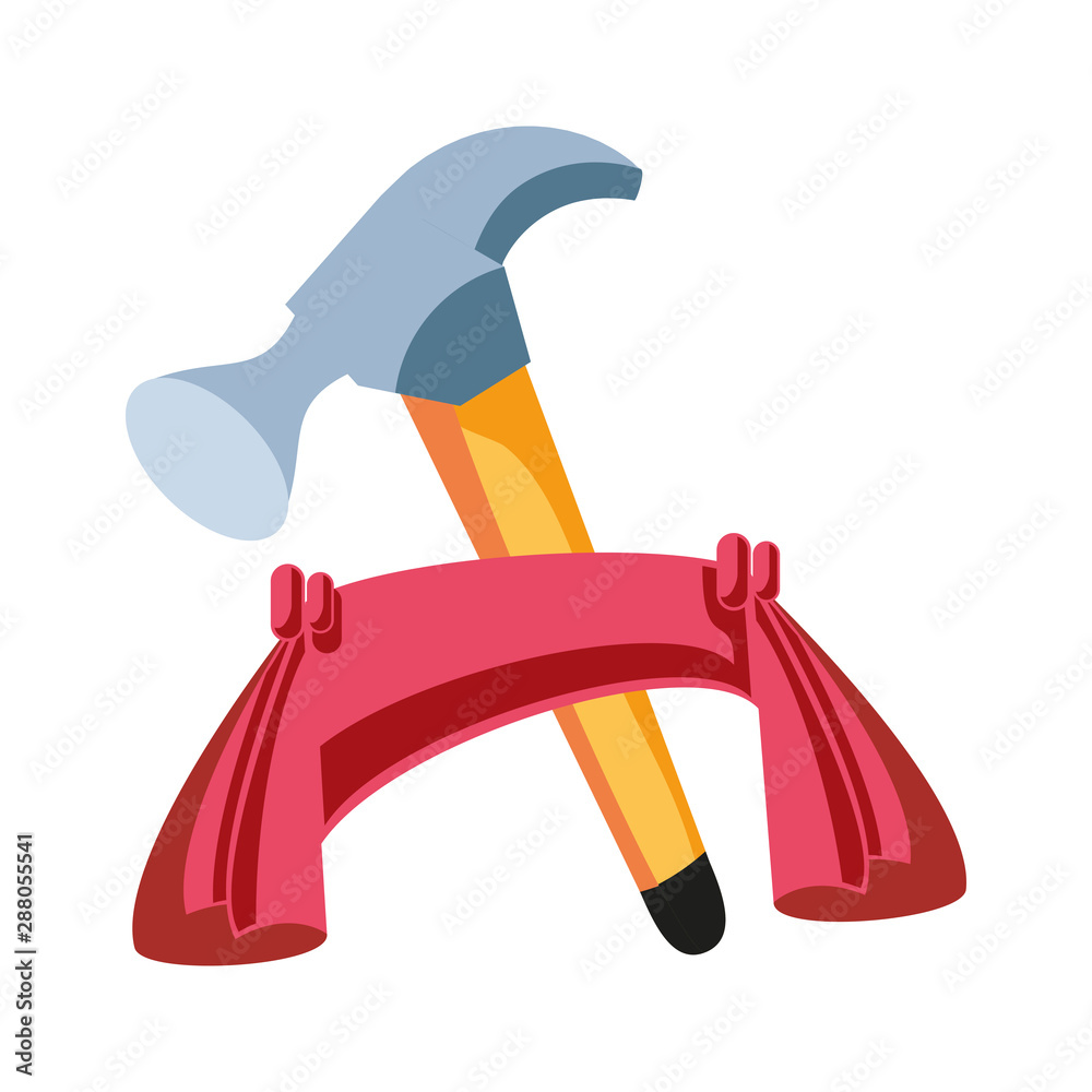 Poster hammer tool with ribbon isolated icon