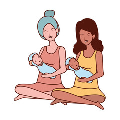 interracial pregnancy mothers seated lifting little babies characters