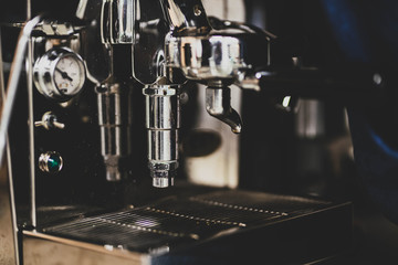 Closeup images of homemade coffee and coffee machine