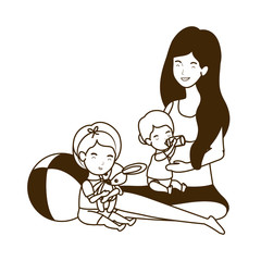 cute pregnancy mother with little kids characters