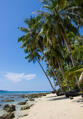 A beautiful day on a secret beach whitout anyone somewhere at Sumatra, Indonesia over a blue sky