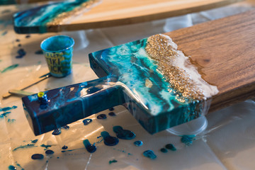 resin art ocean series and process - obrazy, fototapety, plakaty