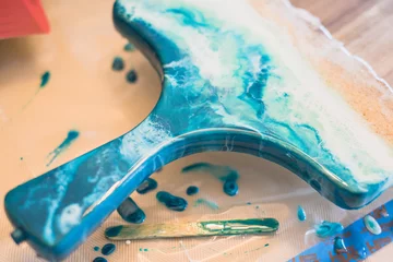 Schilderijen op glas resin art ocean series and process © hyesun