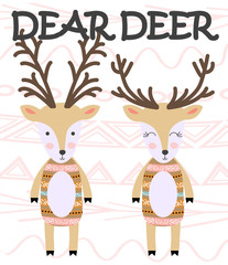 Two beautiful deers. Stylish illustration, scandinavian style.