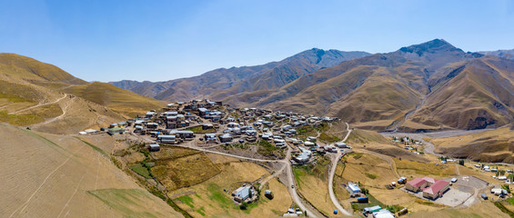 Town of Xinaliq (Khinalug) in the mountains near Quba, in Azerbaijan. Beautiful mountain village in the Caucasus mountain, main tourist attraction by baku tourists.