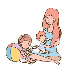 cute pregnancy mother with little kids characters
