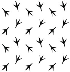 Vector seamless pattern of bird foot print steps isolated on white background 