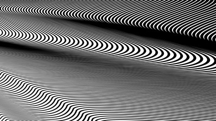 Vector 3d striped waves. Abstract composition, curve lines. Amazing three dimensional background for presentation, wallpaper, interior wall decor. Opical illusion. Vector without gradient