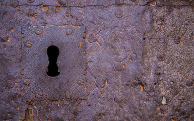 Old wooden antique door and lock