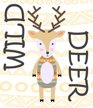 Cute cartoon deer in scandinavian style. Childish print for nursery, kids apparel,poster