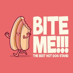 Funny Hot dog character running vector illustration. Fast food, Brand, marketing design concept