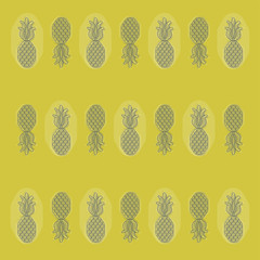 Background with rows of pineapples, glitch effect.