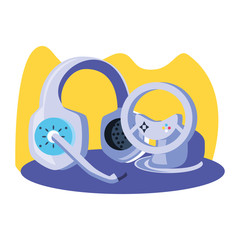 video game car wheel control with headset