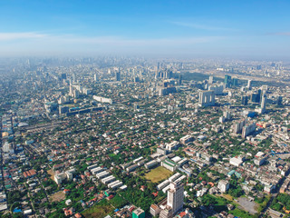 Fototapeta premium Aerial view of modern building skyscraper sunny day