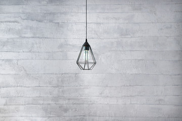 stone wall, interior design for home, office, hotel and bedroom, modern lamp. 3D illustration