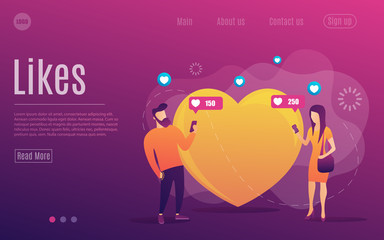 Business people with smartphones and tablet get like notifications. Likes addiction, social media madness concept.Web page template. Vector illustration