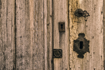 Old wooden antique door and lock