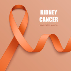 Realistic orange ribbon. Symbol of multiple sclerosis, leukemia, kidney cancer awareness