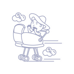 cute girl newborn in baby cart isolated icon