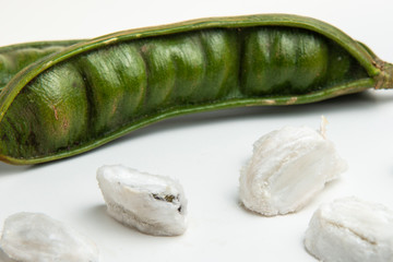 Guaba or cuaniquil: fresh South American fruit on white background