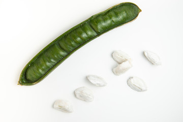 Guaba or cuaniquil: fresh South American fruit on white background