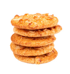 Cookies with peanuts isolated on white background. Cookies with with nuts and caramel. Sweet biscuits. Homemade pastry.