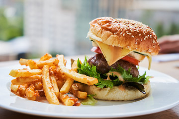 Burger and chips