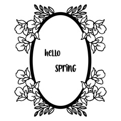 Logo hello spring in flat style with shape of leaf flower frame. Vector