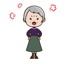 怒るシニア女性　ポーズ　イラスト