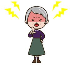 激怒するシニア女性　ポーズ　イラスト