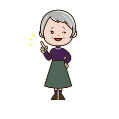 指差しするシニア女性　ポーズ　イラスト