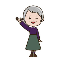 高い位置　案内するシニア女性　ポーズ　イラスト