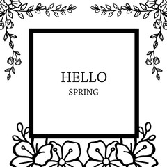 Modern style wreath frame, space for text, design of various card hello spring. Vector