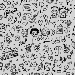 Lifestyle background, current affair. Seamless pattern for your design