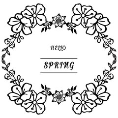 Decorative element of leaf flower frame, for modern calligraphy hello spring. Vector
