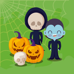 cute children disguised with icons halloween