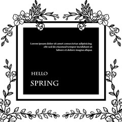 Card for hello spring with wallpaper of unique flower frame. Vector