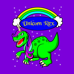 dinosaur unicorn with rainbow, crazy fantasy, isolated of the background